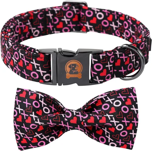 Vista 16 de MR. CHUBBYFACE - Collar de perro de San Valentín con corbatín, lindo collar de perro con corazón azul con hebilla de metal, collar de algodón