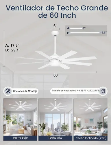 Vista 7 de Ventilador de techo blanco de 60 pulgadas con luces