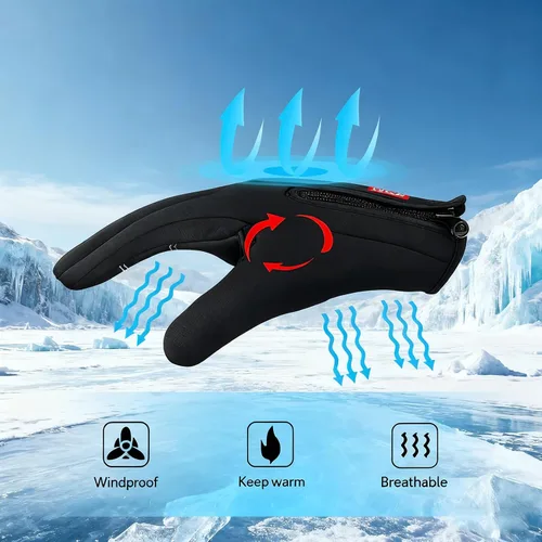 Vista 6 de Guantes impermeables de invierno unisex con capacidad de pantalla táctil, muñeca elástica resistente al viento y palma antideslizante para correr