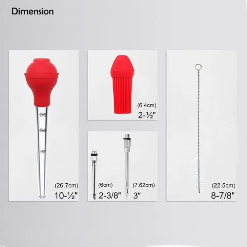 Vista 8 de KAYCROWN Turkey Baster - Bombilla de silicona de calidad comercial que incluye 2 agujas inyectoras de adobo de carne con cepillo de barbacoa y Rojo