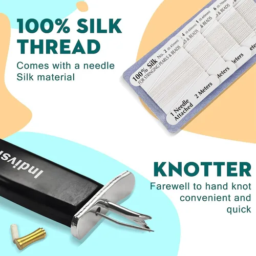 Vista 3 de INDIVSHOW Kit de herramientas para anudar cuentas con 5 tarjetas, hilo de cordón de cuentas de seda 100% natural para hacer joyas de perlas
