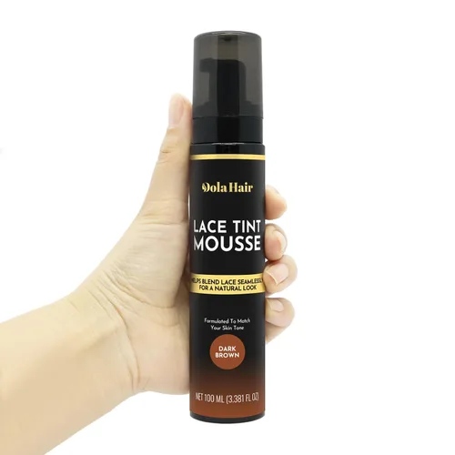 Vista 3 de Dolahair Spray de tinte de encaje para fusión de pelucas, mousse marrón oscuro con bandas elásticas para aplicación de peluca sin costuras