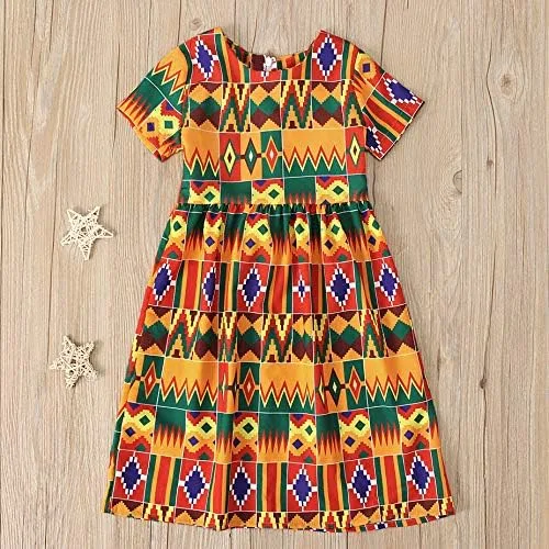 Vista 4 de Ropa de vestir de princesa de manga corta con estampado africano Dashiki para niñas pequeñas (multicolor, 2-3 años)