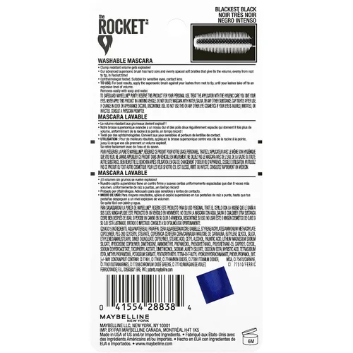 Vista 3 de Maybelline Volum' Express The Rocket - Máscara lavable voluminizadora, negro más negro, 1 unidad