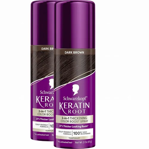 Vista 13 de Schwarzkopf Keratin Root Spray de color temporal para el cabello, marrón oscuro, cobertura instantánea de canas, raíces más gruesas y de aspecto más