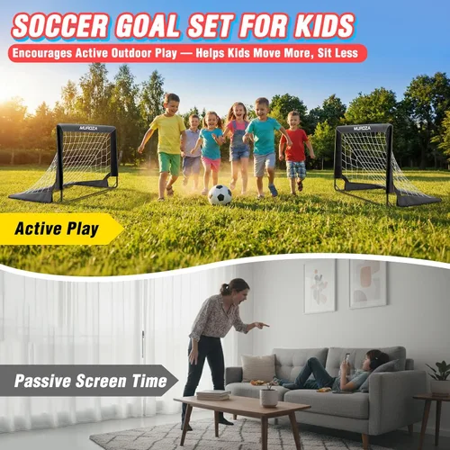 Vista 6 de Portería de fútbol para niños, juego de 2 unidades de red de fútbol portátil de 2 x 1.5 pies con pelota, conos, equipo de entrenamiento completo