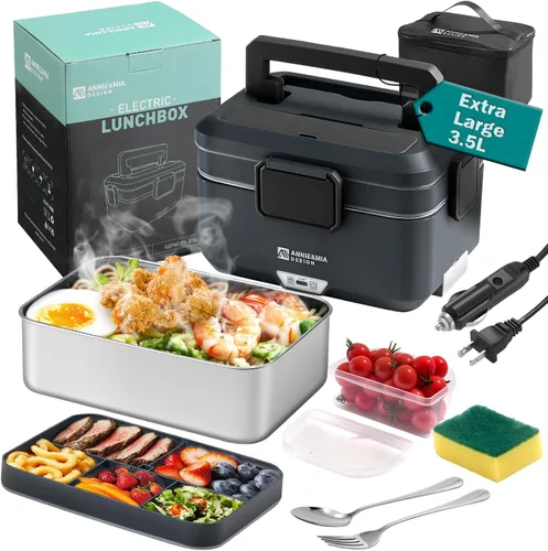 Vista 9 de Annie & Mia Design Fiambrera eléctrica para adultos, 100 W, 3.5 L, calentador de alimentos portátil de 2 capas, modo dual de 2.5 L + 1 litro