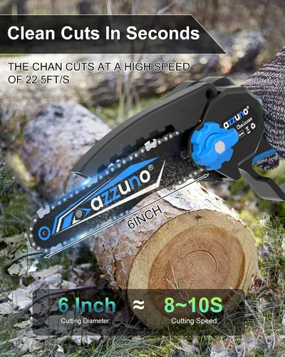 Vista 3 de AZZUNO Mini motosierra, motosierra eléctrica portátil de 6 pulgadas, inalámbrica, pequeña motosierra de mano con 2 baterías recargables y 2 cadenas