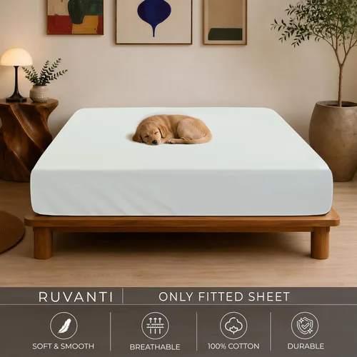 Vista 2 de RUVANTI Sábana bajera ajustable 100% algodón individual – percal refrescante crujiente – Sábana bajera transpirable y duradera tamaño individual