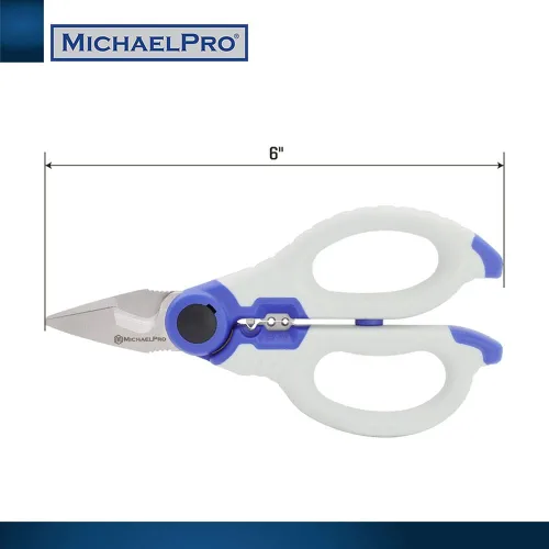 Vista 2 de MichaelPro MP010025 - Tijeras de electricista de acero inoxidable de 6 pulgadas Tijeras multiusos resistentes Corta cables y cable suave, funda