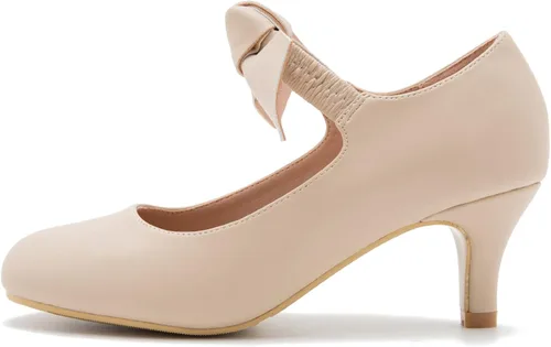 Vista 5 de Zapatos de tacón bajo Mary Jane con lazo para mujer, con puntera cerrada, correa elástica, vestido de oficina, trabajo, novia, boda, fiesta