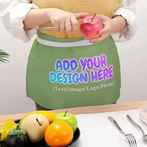 Vista 230 de AXKEUDO Delantal personalizado con bolsillos, delantales de cintura para camarera para cocinar en casa, restaurante, servir trabajo
