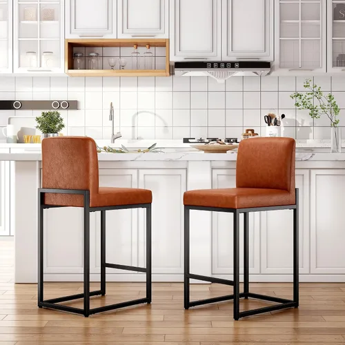 Vista 15 de Sophia & William Taburete de bar negro, altura de mostrador de 24 pulgadas con respaldo, sillas de bar modernas de piel sintética para cocina, 1