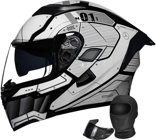 Vista 8 de Casco modular de motocicleta de cara completa aprobado por DOT con protector solar de doble visera, sistema de ventilación múltiple, forro lavable