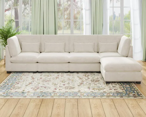Vista 75 de Sofá Modular de Tamaño Grande, Sofá Seccional de Chenilla Cloud Extra Profundo con Chaise Otomana, Sofá Cama de Chenilla Esponjosa de 5 Asientos