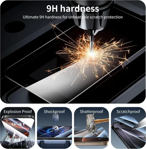 Vista 3 de 3 protectores de pantalla para iPhone 14 Plus/13 Pro Max con una ayuda de alineación de instalación, película de vidrio templado HD doble