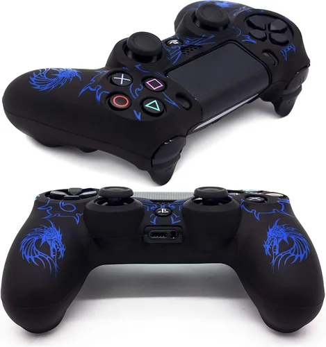 Vista 3 de BRHE - Funda protectora de silicona con agarre antideslizante para PS4 SlimPS4 Pro WirelessWirelessWired Gamepad con 2 tapas de agarre de pulgar