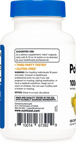 Vista 3 de Nutricost Policosanol 100 mg, 120 cápsulas - Sin gluten, sin OMG y apto para vegetarianos