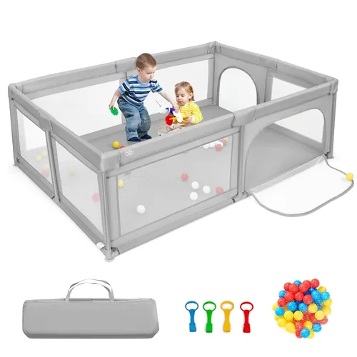 Vista 8 de Costzon Corralito para bebés, corralito extra grande para bebés, puertas de seguridad para bebés en interiores y exteriores, vallas para niños