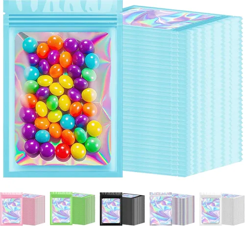 Vista 12 de 300 bolsas holográficas de Mylar a granel, bolsas resellables a prueba de olores con ventana transparente, bolsa de aluminio para pequeñas empresas