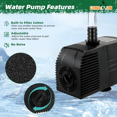Vista 6 de Longrun Caja de Cascada de Estanque con Kit de Bomba, Vertedero de Cascada de Estanque de Acrílico Transparente con Bomba de 396 GPH 1500L/H