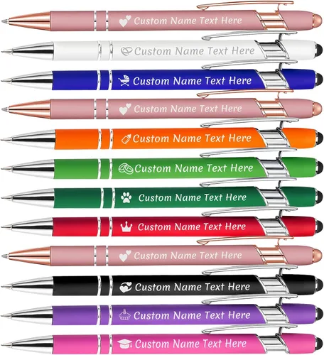 Vista 37 de Amlion Bolígrafos personalizados a granel, bolígrafos personalizados con lápiz capacitivo con nombre, mensaje y logotipo grabado, regalo