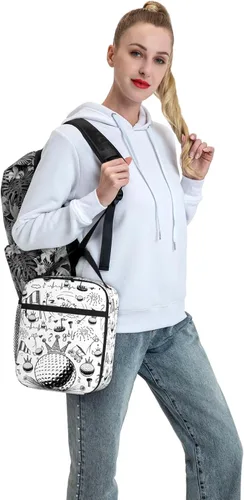 Vista 6 de Fiambrera de golf portátil aislada, bolsas de almuerzo multicolor de dibujos animados para mujeres, hombres, niños, niñas, escuela, trabajo