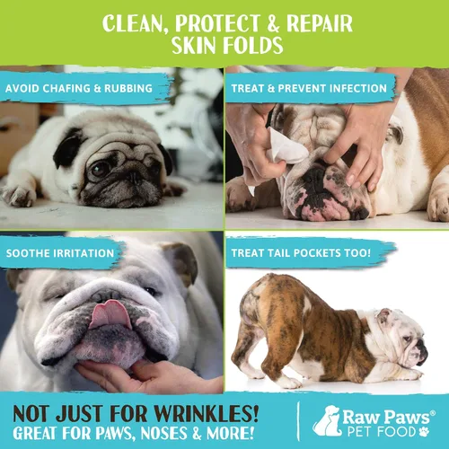 Vista 5 de Raw Paws Bálsamo antiarrugas y piel – Tamaño extra – (4 onzas) – Bálsamo antiarrugas seguro para las lamidas para perros, pasta para bulldogs
