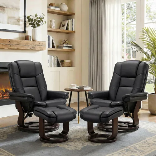 Vista 19 de Sillón reclinable giratorio con sofá reclinable otomano, reposapiés, juego Beige