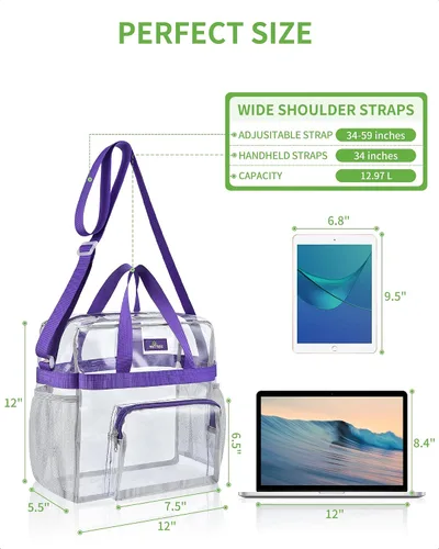 Vista 2 de MAY TREE Bolsa transparente para eventos en estadios de 12 x 6 x 12 pulgadas, bolsa de almuerzo transparente con correas reforzadas para trabajo