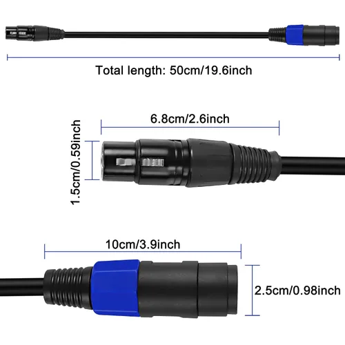 Vista 2 de XMSJSIY Cable Speakon a XLR, conector de audio, conector de audio hembra a XLR 3 pines, cable de extensión de altavoz hembra, cable de micrófono