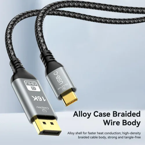 Vista 5 de Cable USB C a DisplayPort 2.1, 16K @30Hz 8K a 120Hz 4K @240Hz, cable Thunderbolt 5 a DP, 40Gbps, tipo C compatible con MacBook Pro M4, M3, iPhone 16