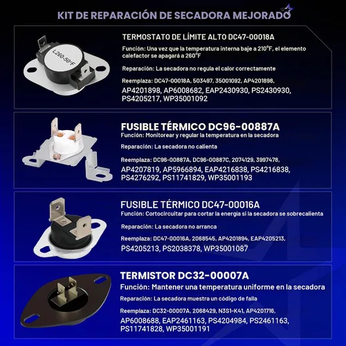 Vista 5 de 【Actualizado】 DC47-00019A Kit de elementos calefactores para secadora - Compatible