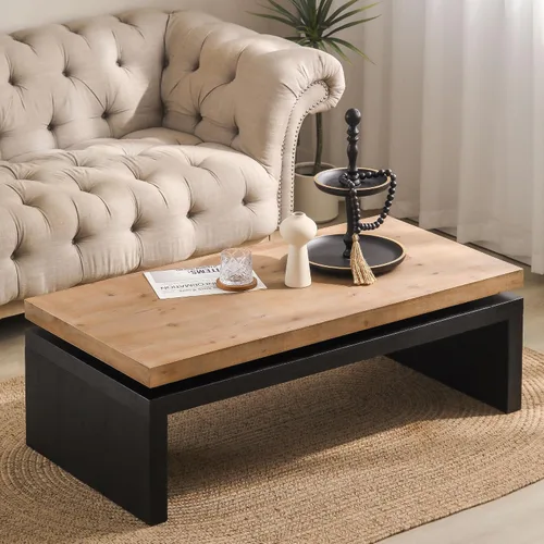 Vista 22 de Mesa auxiliar de madera, 39.37 pulgadas, cuadrada de mediados de siglo, mesa central de madera moderna de madera de fibropanel de densidad media