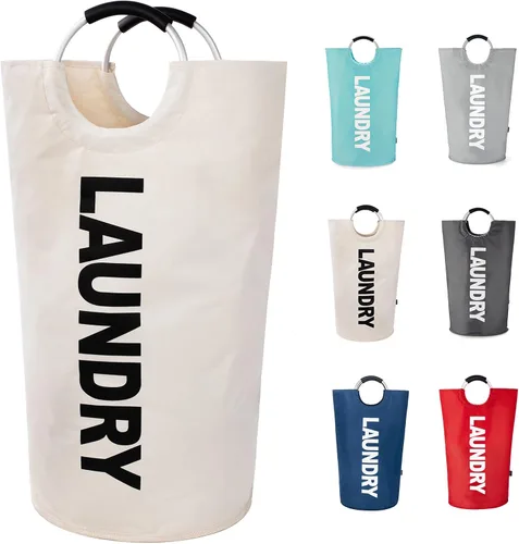 Vista 24 de Twira Cesta de lavandería grande de 90 litros, cesta de lavandería que se mantiene bien, bolsa de lavandería con asas acolchadas, contenedor de ropa
