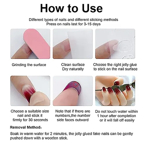 Vista 6 de 24 piezas de uñas postizas largas a presión de verano, uñas postizas de punta francesa, uñas postizas con purpurina rosa, diseños de puntas de uñas