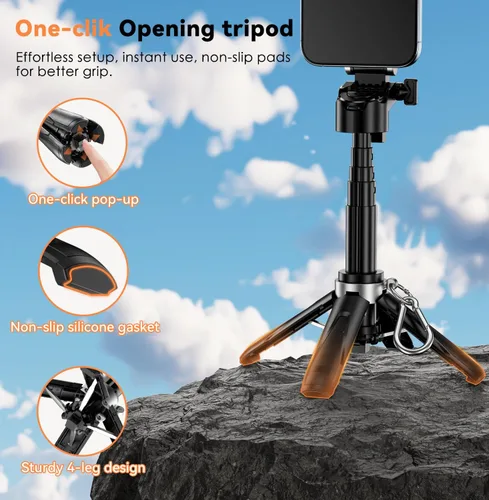 Vista 7 de Palo selfie magnético para iPhone, trípode multifuncional de bolsillo 4 en 1 con rotación de 360°, soporte de agarre para mango de teléfono, control