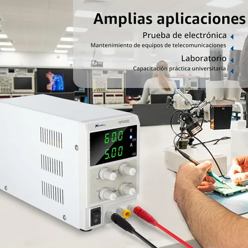 Vista 2 de Fuente de alimentación de CC variable de 60V 5A, fuente de alimentación de laboratorio de banco ajustable con pantalla LED de 3 bits, para carga