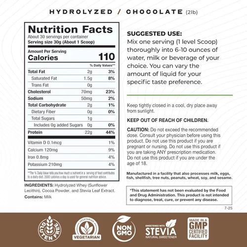 Vista 2 de Muscle Feast - Proteína de suero hidrolizada alimentada con pasto en polvo, chocolate (2 libras) All Natural Hormone-Free, Hydro Whey Powder for