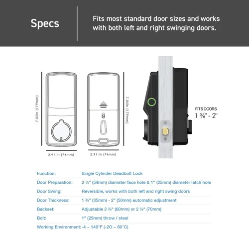 Vista 6 de Lockly Secure Plus, cerrojo inteligente Bluetooth, cerradura de puerta de entrada sin llave, teclado PIN Genie®, sensor biométrico de huellas