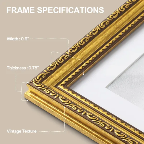 Vista 5 de eletecpro 8x10 Vintage Picture Frame, Glass Cover, Gold, 2-Pack Dorado