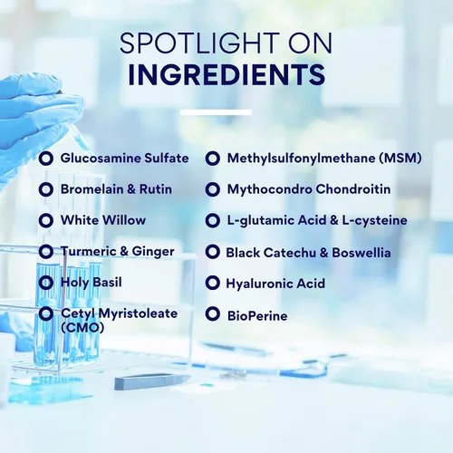 Vista 5 de Research Verified Soporte articular - Glucosamina, MSM, cúrcuma, boswellia, bioperina - vegano - 90 cápsulas - 1 mes de suministro