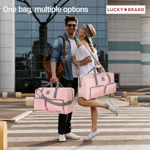 Vista 3 de Lucky Brand Bolso de fin de semana plegable para adultos con correa de hombro ajustable para adultos unisex, Rosa (Bridal Rose), Deportes