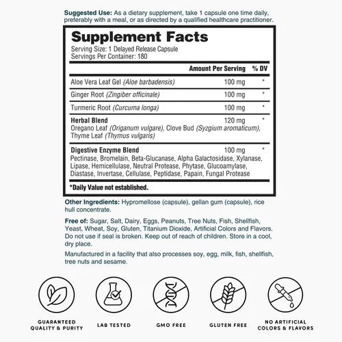 Vista 5 de Nature's Lab EnZym Balance - 16 enzimas digestivas con aloe, cúrcuma, jengibre, orégano - Alivia los gases, la hinchazón y el estreñimiento* - 180