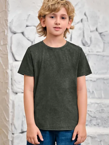 Vista 2 de Makkrom Camiseta de manga corta para niño, estilo retro, cuello redondo, de algodón, informal, lavada