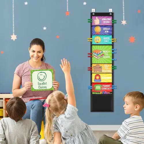 Vista 7 de Tabla de comportamiento para la gestión del aula con clips y bolsillos, sistema de recompensa para estudiantes para niños, herramientas