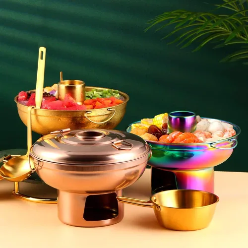 Vista 2 de Olla caliente de acero inoxidable con diseño de arco iris para postre duradera, olla multiusos para sostener frutas, perfecta para reuniones