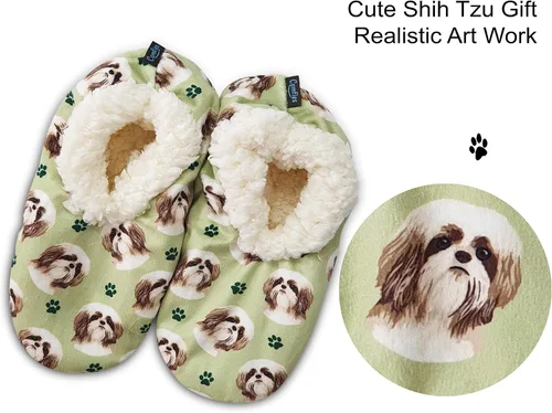 Vista 2 de Shih Tzu - Pantuflas súper suaves E&S Pets Regalos Shih Tzu Pantuflas acogedoras de casa Parte inferior antideslizante Talla única Pantuflas
