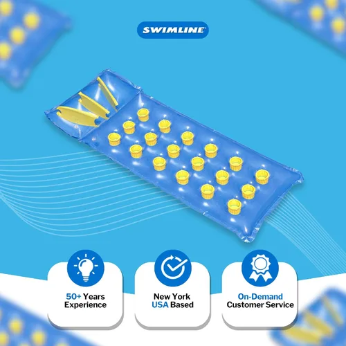 Vista 7 de Swimline - Colchón inflable para piscina, con 18 bolsillos de aire (los colores pueden variar), color azul, 9035 Flotador de bolsillo azul