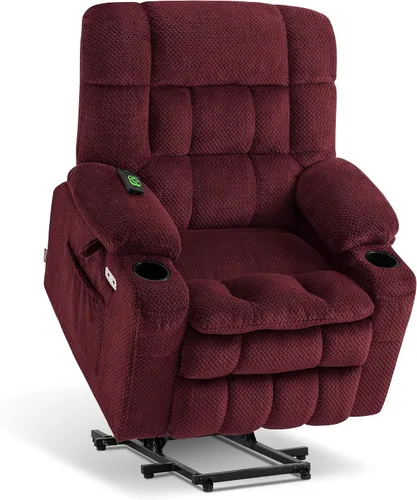 Vista 16 de MCombo Silla reclinable eléctrica de motor dual con masaje y calor para personas mayores, posición infinita, puertos USB, portavasos, tela 7890 Beige